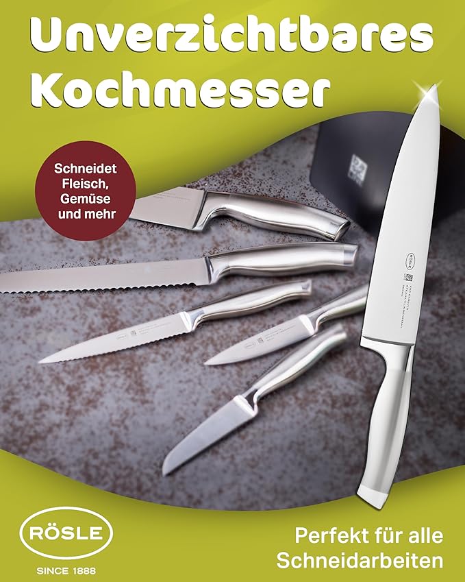 Rösle Basics Line Stainless Steel Chef's Knife, 8-inch Blade,Silver
