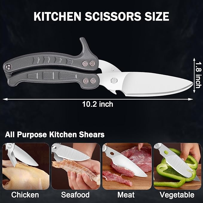 Kitchen Shears Heavy Duty Poultry Shears Meat Cutting Dishwasher Safe and Stainless Food Kitchen Scissors for Chicken Turkey Thanksgiving,Grey