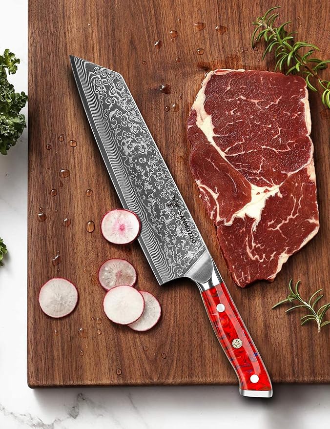 8.5 inch Kiritsuke Kitchen Chef Knife - 67 Layers Damascus Steel & Resin Handle - Xuan Series(Sunset Red)