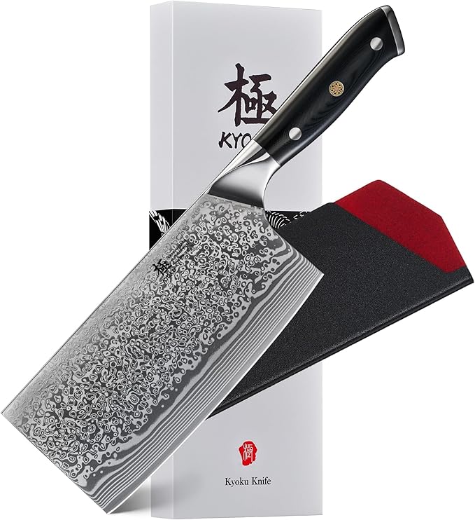 KYOKU Vegetable Cleaver Knife - 7" - Shogun Series - Japanese VG10 Steel Core Forged Damascus Blade - with Sheath & Case