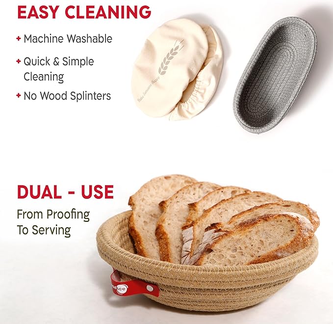 KneadAce Sourdough Starter Kit With Culture, Starter Culture, 24oz Sourdough Jar, 2 x Cotton Rope Banneton Bread Proofing Basket, Bread Lame, Perfect Gifts for bakers Sourdough Bread Baking supplies