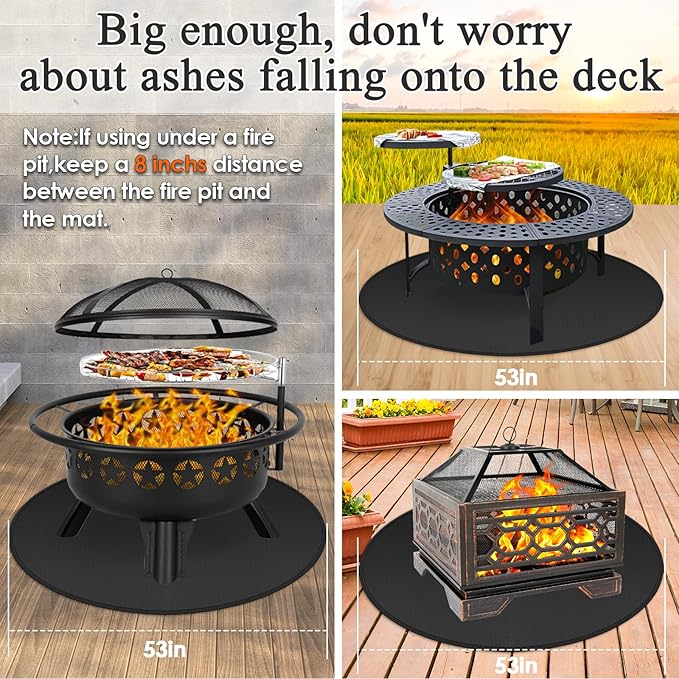 Round Fire Pit Mats for Under Fire Pit Compatible with Solo Stove Bonfire Accessories Compatible with Solo Stove, 3-Layer Grill Matt for Outdoor Grill Deck Protector, 53in