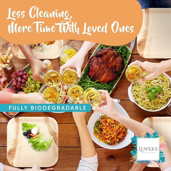 100% Natural 10” Palm Leaf Square Plate (100 pack), Compostable & Biodegradable Dinnerware for Catering, Birthdays, Halloween, BBQs, Thanksgiving, Alternative to Paper & Bamboo Plates Disposable