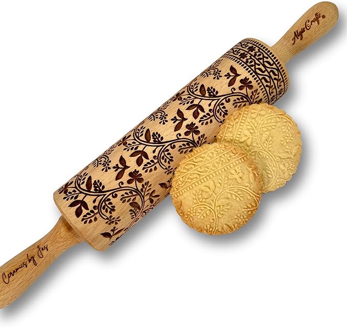 Embossing Rolling Pin Designed in Cooperation between Algiscrafts and Pottery by Jas FLORAL VINE for Ceramic and Cookies