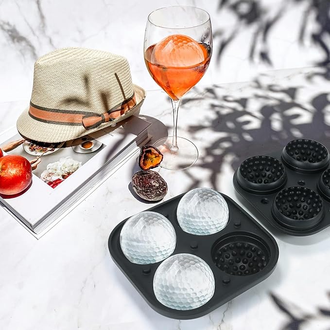 4 Holes Ice Cubes Silicone 2.5 inch Golf Ball Ice Cube Molds for Whiskey, Cocktails, Beer, Golf Gift, Party Tray with Funnel