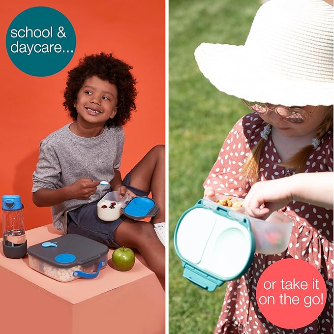 b.box Snack Box Reusable Snack Containers with Lids 2 compartments, Bento Box for kids and toddlers, Leakproof Lunch Box, BPA free and Dishwasher Safe Snack Container (Ocean Breeze, 1 3/4 Cup)