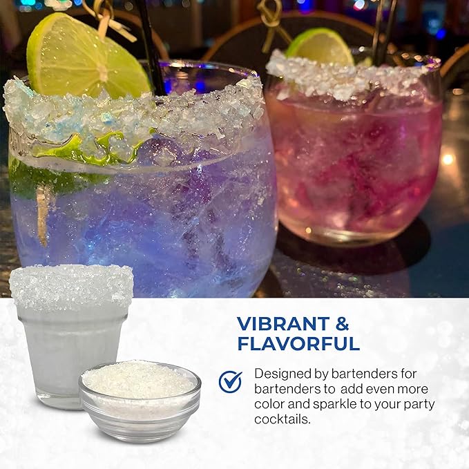 Snowy River Clear, Cocktail & Margarita Sugar Rimmer - Vibrant Color Glass Rimming Sugar with Medium Crystal Texture - 16oz