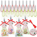 24 Sets 12 Inch Christmas Whisks Gifts DIY Fillable Christmas Tree Ornaments Xmas Colored Silicone Whisks for Cooking Heat Resistant Egg Beaters with Card Rope Bag for Candy Holder