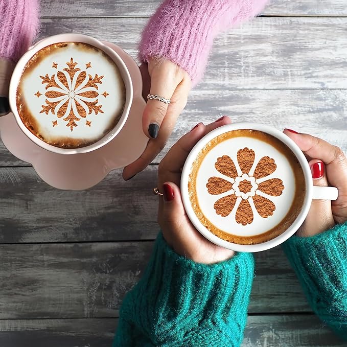 Mandala Flower Coffee Stencils - 25 Pcs Stencils for Cookies Sourdough Bread Decor, Reuable Template for Crafts Floral Design