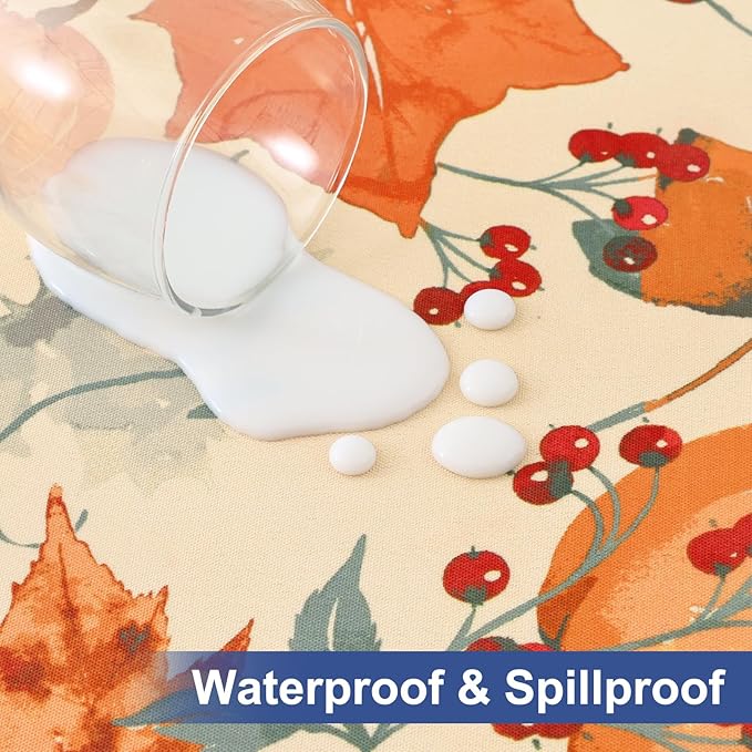 homing Rectangle Table Cloth Cover, Waterproof Polyester Elastic Fitted Tablecloth, Fits for 6 Foot Folding Tables, Washable Table Protector for Fall, Thanksgiving (Pumpkin Vine, 30" x 72")