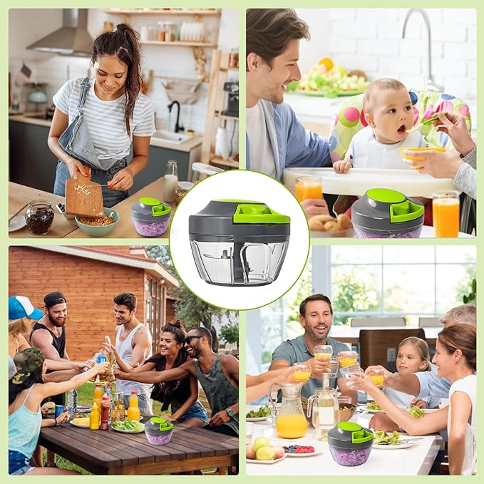 Manual Food Processor Vegetable Chopper, Portable Hand Pull String Garlic Mincer Onion Cutter for Veggies, Ginger, Fruits, Nuts, Herbs, etc.,500ml