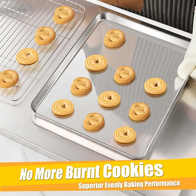 Homikit 1 Pack Baking Sheet, 16x12 Inch Stainless Steel Cookie Tray Set for Oven, Metal Jelly Roll Pan for Baking Cooking Toasting, Rustproof & Non Stick, Mirror Finish & Dishwasher Safe