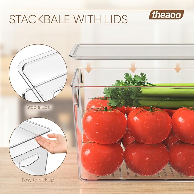 theaoo Clear Storage Bins with Lids Stackable - Large Plastic Containers for Pantry Organization and Storage - Perfect for kitchen,Fridge,Laundry Room,Bathroom,Garage,Closet,Cabinet Organizer -10 Pack