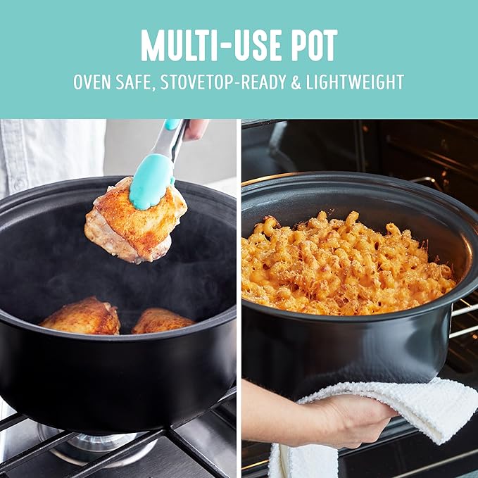 GreenLife 8QT Slow Cooker, Non-Toxic PFAS-Free Ceramic Nonstick Removable Interior Bowl, Programmable, Family Friendly, Keep Warm, Stovetop & Oven Safe, Dishwasher Safe Parts, Glass Lid, Turquoise