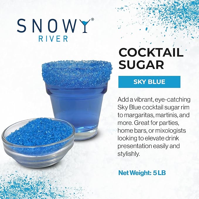 Snowy River Sky Blue, Cocktail & Margarita Sugar Rimmer - Vibrant Color Glass Rimming Sugar with Medium Crystal Texture - 80oz
