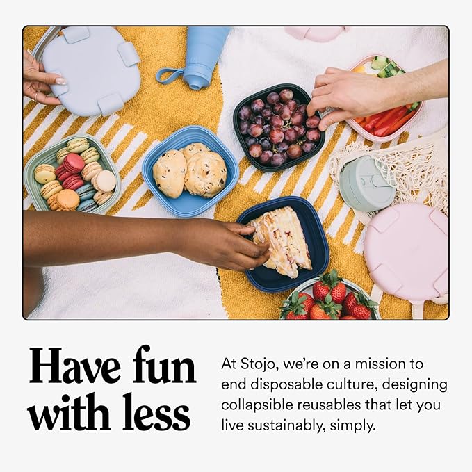 STOJO Collapsible Sandwich Box – 24oz, Reusable Food Storage Container, Silicone Bowl for Hot/Cold Food – Meal Prep, Lunch, Camping, Hiking – Dishwasher Safe (Set of 5, Translucent Cashmere)