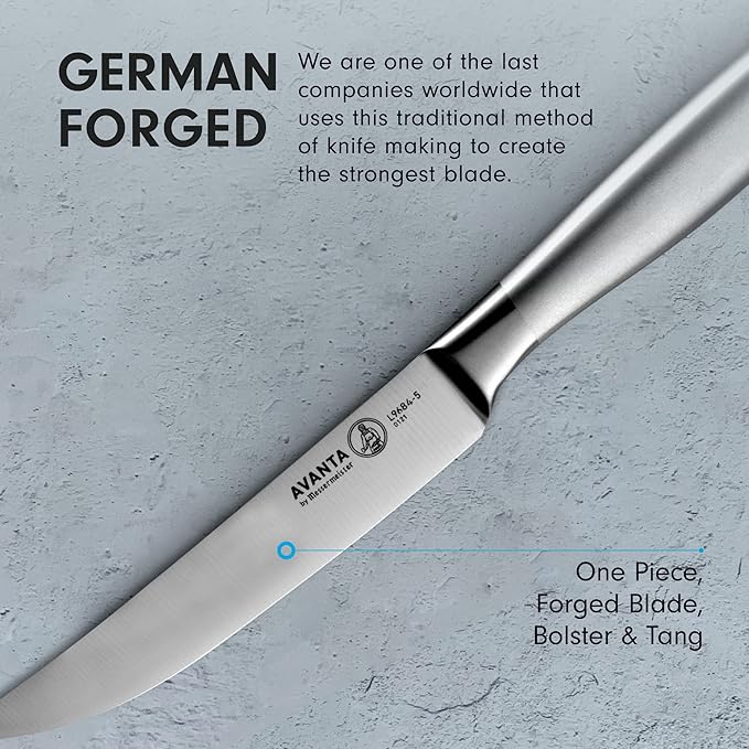 Messermeister Avanta 5” Fine Edge Steak Knife Set - German X50 Stainless Steel - Rust Resistant & Easy to Maintain - Includes 4 Steak Knives