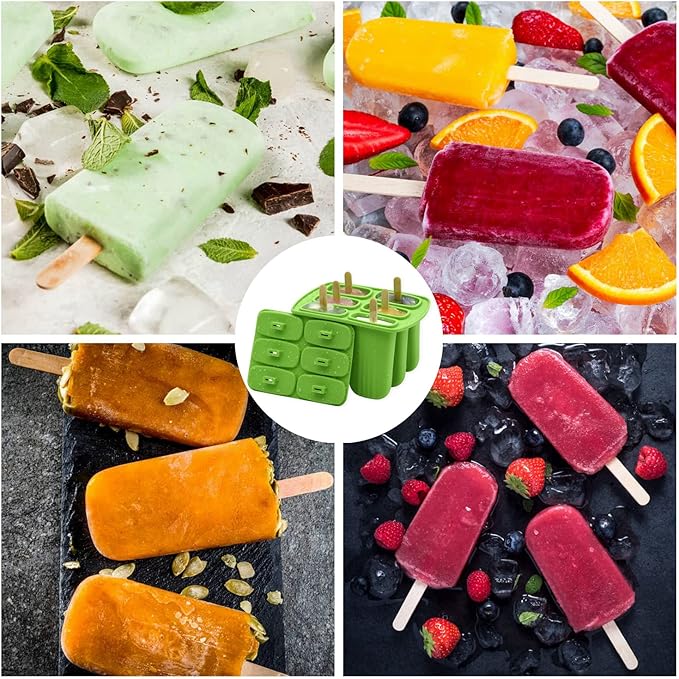 Bangp Popsicle Molds,6 Pieces Popsicles Molds Silicone BPA Free,Homemade Popsicle Maker,Reusable Easy Release Ice Pop Molds for Kids Adults,with 50 Popsicle Sticks and 50 Popsicle Bags(Green)