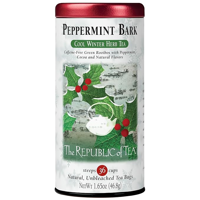 The Republic of Tea - Peppermint Bark, Cool Winter Herb Tea, 36 Tea Bags, Caffeine-Free