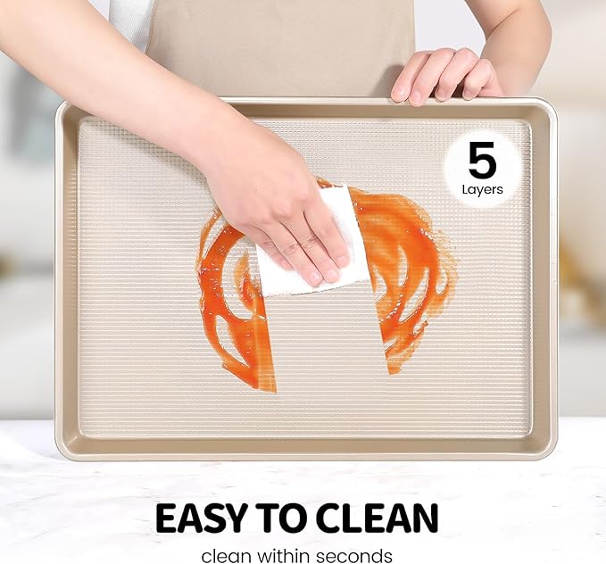 Vinino Jelly Roll Pan, Baking Sheet, Cookie Sheets For Baking With Square Texture Pattern, Thicker Carbon Steel Non-Stick Baking Pan Tray