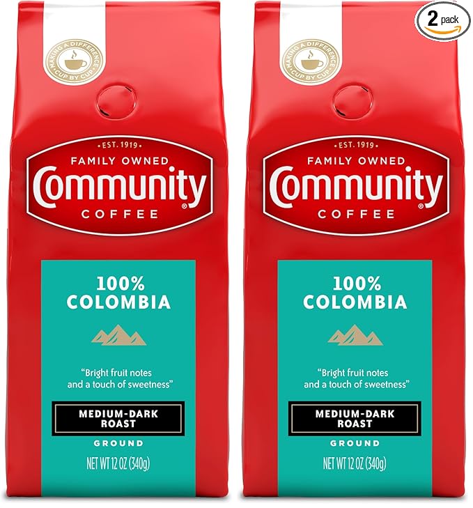 Community Coffee 100% Colombia, Medium Dark Roast Ground Coffee, 12 Ounce (Pack of 2)
