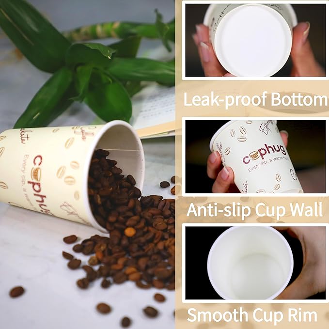 300 Pack 8 oz Disposable Paper Coffee Cups, 8 Ounce Paper Hot Coffee Cups–Perfect for Hot Beverages, Party, Office, and Home Use