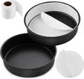 E-far 8 Inch Cake Pans Set of 2, Nonstick Stainless Steel Small Round Baking Pans with Parchment Paper & Side Liner Roll, Stainless Steel Core & Non-toxic Coating, Straight Side & 2 Inch Deep