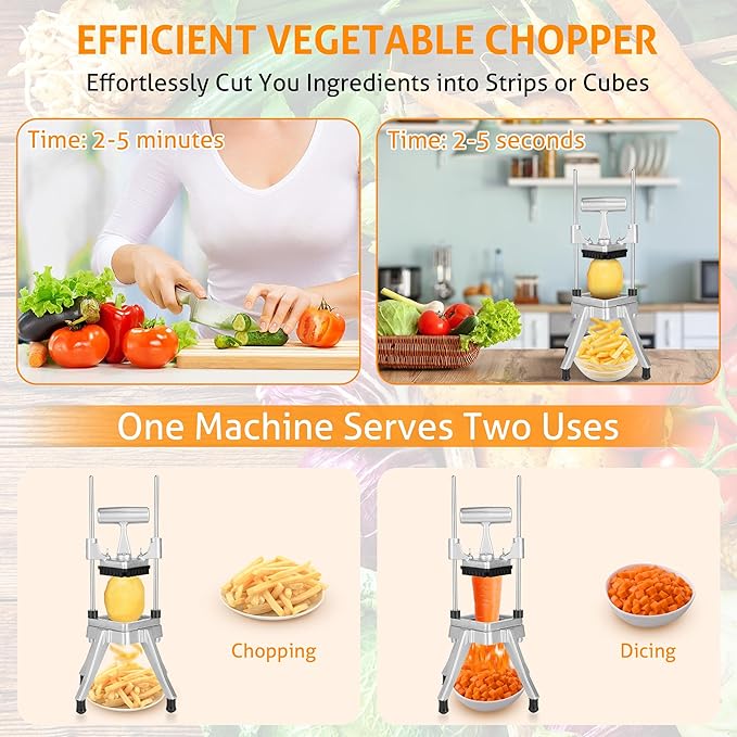 WICHEMI Commercial Vegetable & Fruit Chopper - Stainless Steel Dicer, Cutter for Onions, Potatoes, Peppers & Mushrooms (1/4")