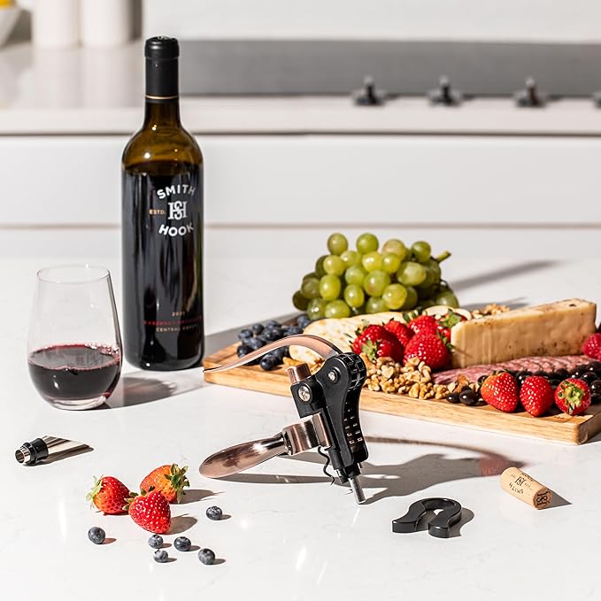 Wine Bottle Opener Set with Accessories Matte Bronze in Wood Box, Aerator, Extra Screws, Foil Cutter, Pourer, Vaccu Stopper, Winged Wine Opener, Rabbit Red Wine Corkscrew Set (Matte Bronze)