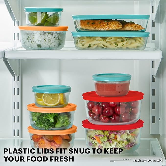 Pyrex Simply Store (12-Pack) Glass Food Storage Containers Set, (1, 2, & 3 Cup) Meal Prep Containers With BPA-Free Lids, Dishwasher & Microwave Safe