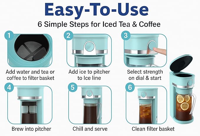 Studio 54 Retro Iced Tea Maker with Infuser, 3QT Glass Pitcher Electric Tea and Coffee Brewer, Adjustable Strength Cold Brew Maker for Iced Coffee, Iced Lattes, Sweet Tea & Fruit Infusions