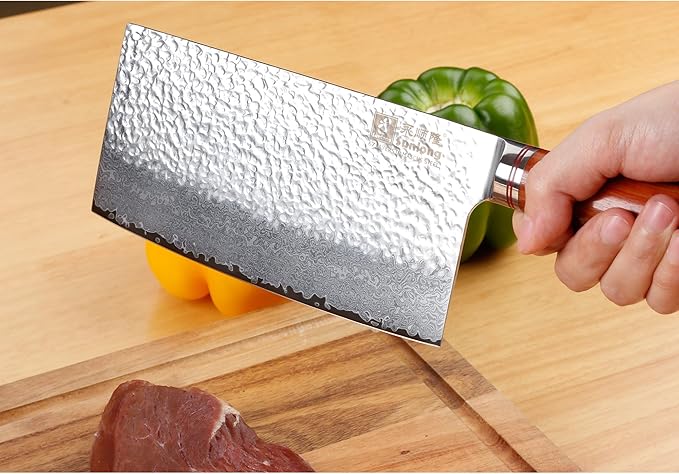 SUNLONG Meat Cleavers 7 inch Damascus Vegetable Cleaver Japanese Hammered Damascus Steel Bloodwood Handle