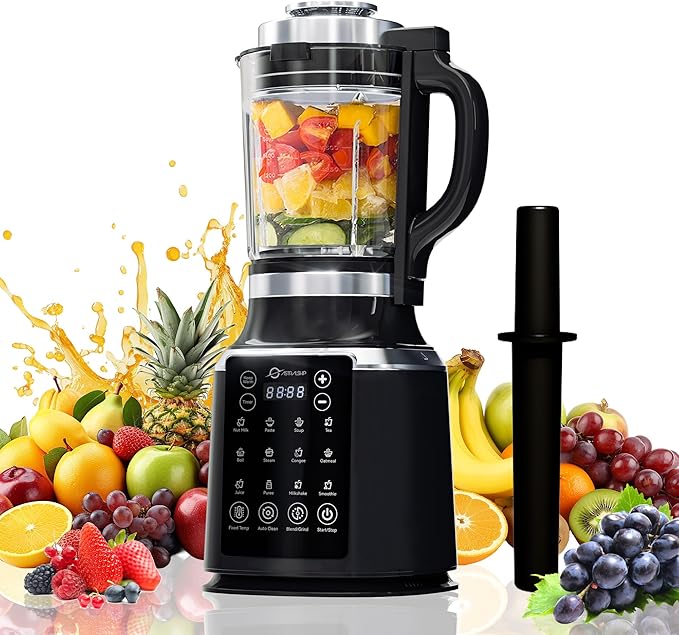 Glass Blenders for Kitchen with Tamper High-Speed Heating Blender – 1500W Motor, 9 Adjustable Speeds, 14 Preset Programs, Nut Milk, Smoothies, Soups, Baby Food, Auto Clean, Ideal for Home & Family Use