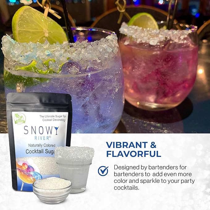 Snowy River Pearl, Cocktail & Margarita Sugar Rimmer - Vibrant Color Glass Rimming Sugar with Medium Crystal Texture - 4oz