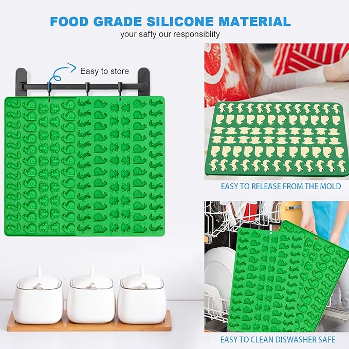 2 Pack Mini Silicone Molds Frog, Lizard, Snails Gummy Molds for Chocolate, Fondant, Candy, Biscuits, Cookie, Jelly and Dog Training Commands Concept(Snail/Frog/Lizard)