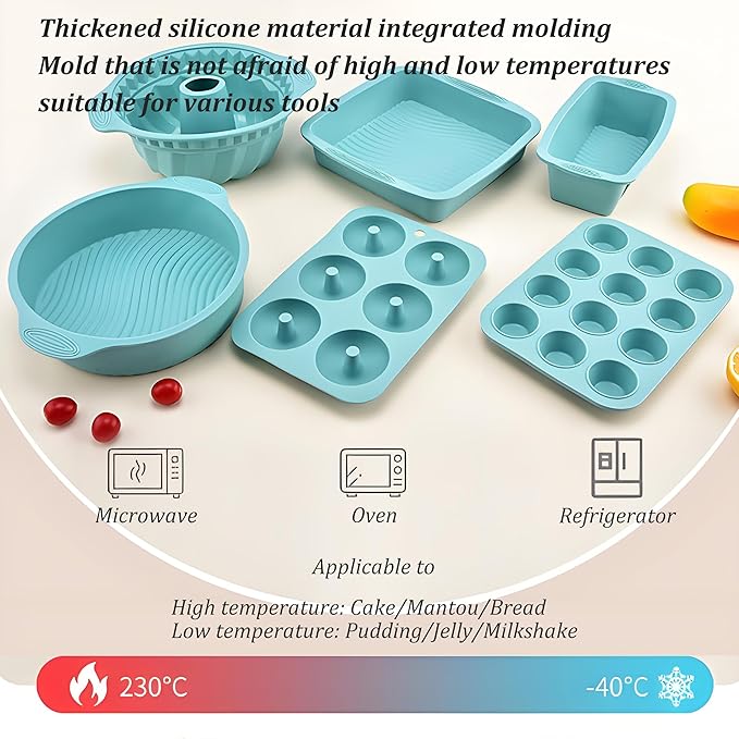 Thickened Silicone Bundt Cake Pan and Moldes Para Gelatinas, Heavy Duty Toast Cake Mold for Baking, BPA Free, Mint Green (Rectangle: 5.3inx9.6inx2.7in / 1Pcs)