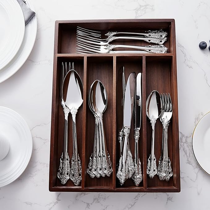 KEAWELL Luxury 20 Pieces 18/10 Stainless Steel Flatware set, Service for 4, silver plated with gold accents, Fine Silverware set and Dishwasher Safe (Silver)