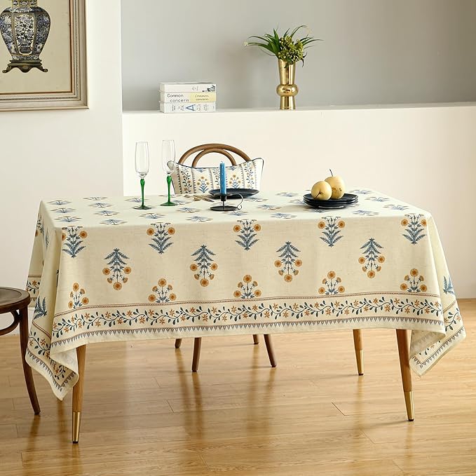 ISAENNE Designer French Pale Yellow Small Square Tablecloth,Linen Floral Table Cloth,Wrinkle Resistant Decor Tablecloths for Dining Thanksgiving Banquet Kitchen Party,55"*55"-Estevan A