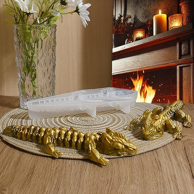 Diamond Dragon Resin Mold - Long Round Dinosaur Animal Casting Mold for Candle Making, Home Decor - 3D Silicone Mold