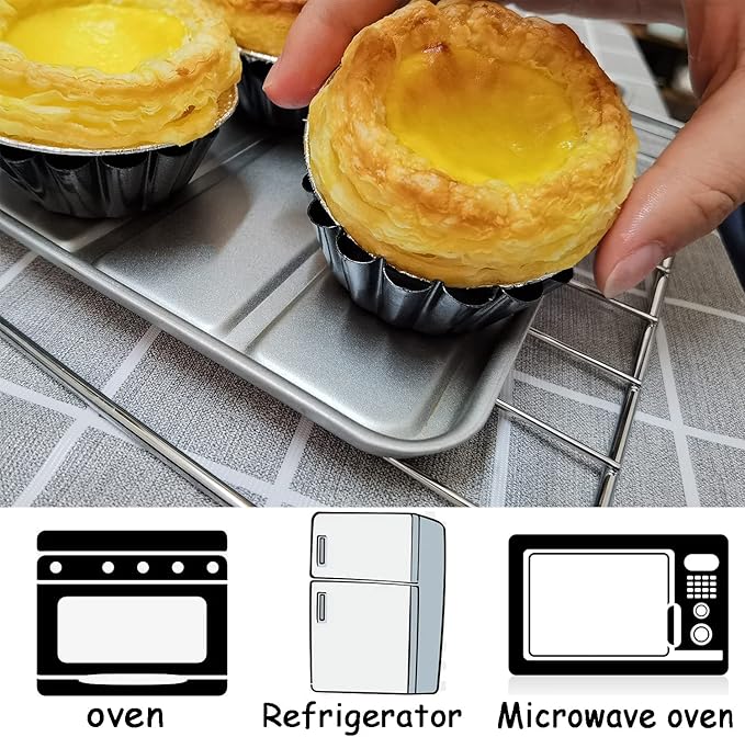 Egg Tart Molds 12PCS Tart Pan 2.6inch, Mini Carbon Steel Non Stick Tart Pans, Tart Molds For Baking (2.6 inch)