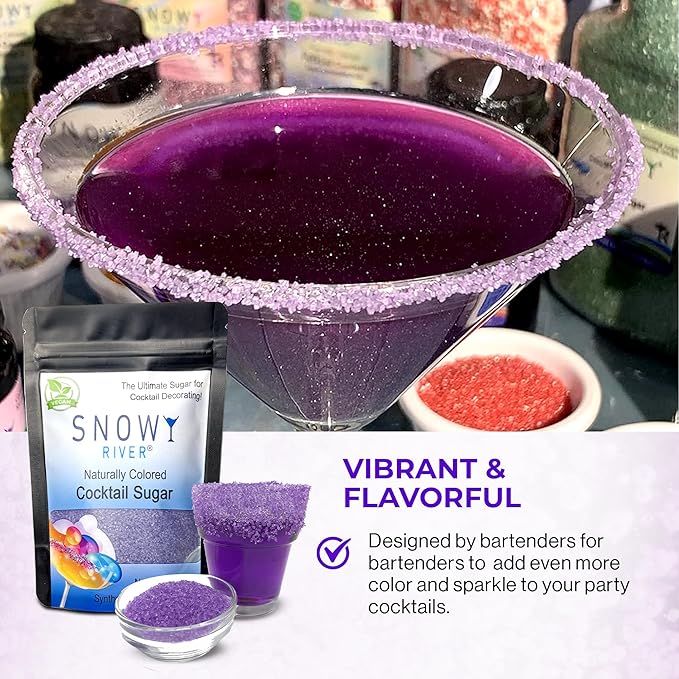 Snowy River Purple, Cocktail & Margarita Sugar Rimmer - Vibrant Naturally Colored Sugar for Cocktail Rimming, Baking & Decorating, Medium Crystal - 4oz