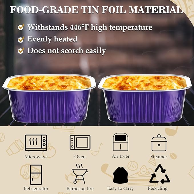 30PCS 10OZ Mini Cake Pans with Lids - Aluminum Foil Baking Cups - Mini Square & Cheesecake Pans for Birthday & Holiday Baking, Violet