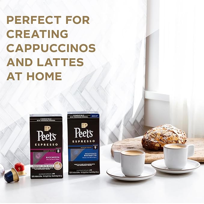 Peet's Coffee, Dark Roast Espresso Capsules Variety Pack, Compatible with Nespresso Original Machine - Intensity 8-11, 80 Count (8 Boxes of 10 Espresso Capsules)