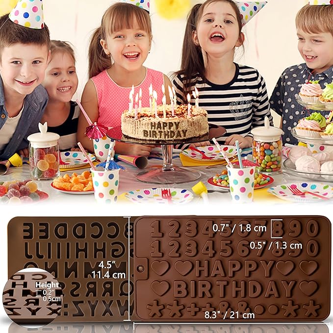 Anaeat Silicone Letter and Number Chocolate Molds, 2 Pack Alphabets & Numbers Candy Baking Mold with Happy Birthday Cake Decorations Symbols - for DIY Chocolates, Candies or Fondant