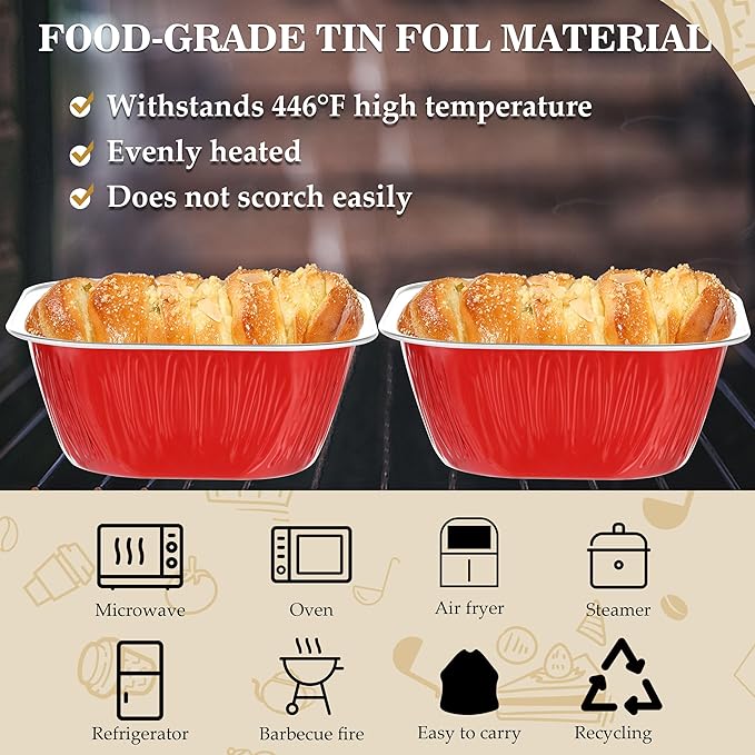 30PCS Mini Cake Tins With Lids - 7.8OZ Aluminum Foil Baking Cups for Individual Cakes, Bundt Pans for Baking Party, Red