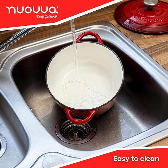 Cast Iron Dutch Oven with Lid – Non-Stick Ovenproof Enamelled Casserole Pot – Sturdy Dutch Oven Cookware – Red, 3.1-Quart, 22cm – by Nuovva