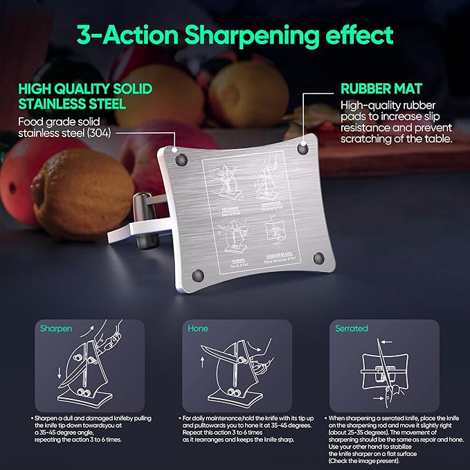 VN3 Professional Knife Sharpener | 3-Action Streamlined Sailboat Design for Effortless Knife Sharpening - The Ultimate Tool for Precision 11 to 21 Degree Angles (Upgrade Stainless Steel)