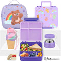 Lunch Box Kids with 5 Compartments, Insulated Food Jar & Utensil & Sauce Container & Lunch Bag & Silicone Collapsible Cup, Leak Proof Bento Box, BPA-Free & Dishwasher Safe-Soft Purple