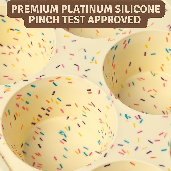 2 Pack Confetti Regular Size 6 Cup Silicone Muffin Pans for Baking, Non-Stick Silicone Cupcake Pans for Baking,Easy-Release, Metal Handles, Dishwasher Safe & BPA Free - Confetti Color