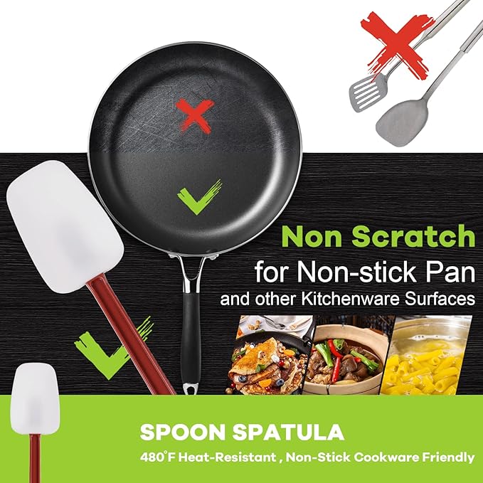 Commercial Spoonula Rubber Spatula Set, High Heat Spatula Spoon 9.5 Inches, Commercial Spatula for Cooking, Rubber Spatula Set Resistant to 500℉ (1 Scraper 9.5"+1 Spoonula 9.5")